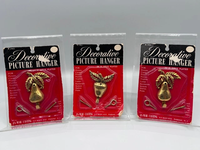 3 New Vintage 1964 Ja-Mar Decorative Picture Hanger 24k Gold Plated Fruit Set