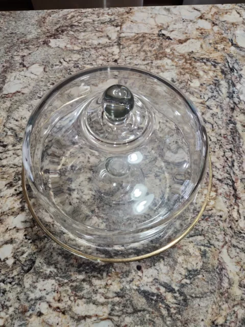 Vintage Glass 12.5 " Cake Stand trimmed with Gold & 11" Heavy Dome Cover