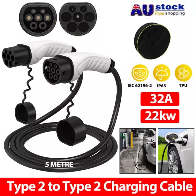 EV Power Type 2 to Type 2 Charging Cable 5m 32A 3Phase 22kW For Tesla atto 3 MG4