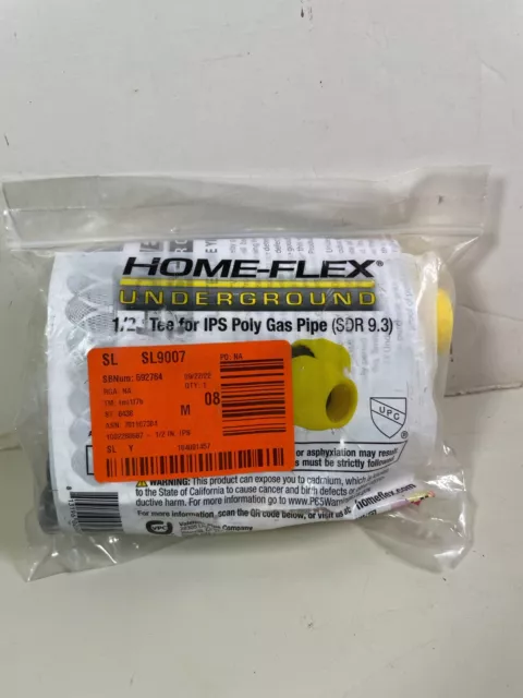 Home-Flex 18-401-005 Yellow Underground 1/2" TEE for IPS Poly Gas Pipe (SDR 9.3)