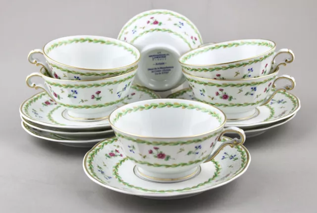 Limoges France Bernardaud Porcelain Artois Vert Tea Cups & Saucers X 6 Perfect!