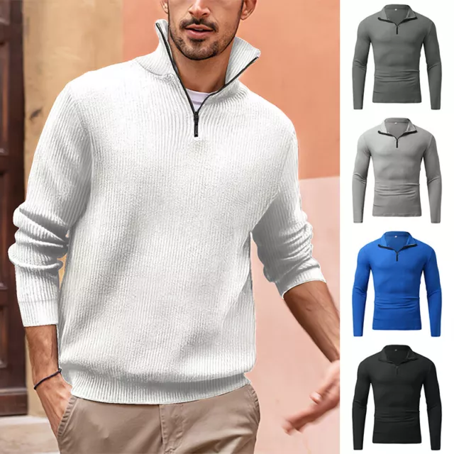 Suéter De Punto Para Hombre Jersey Blusa De Color Liso Cuello Alto Suéter <