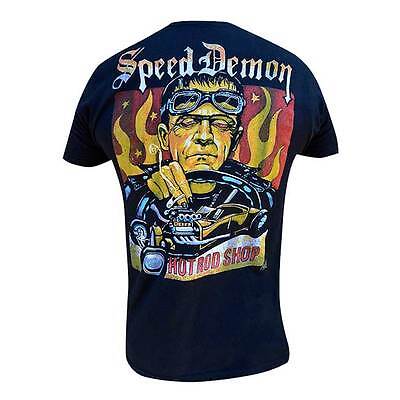 Uomo Psychobilly Speed Demon Hot Rod Frankenstein T-Shirt Lowbrow Art Tee