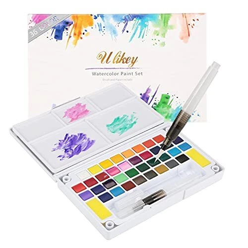 Ulikey Set de Peinture Aquarelle - Boîte d’Aquarelle avec 36 Couleurs + 2 Sty...