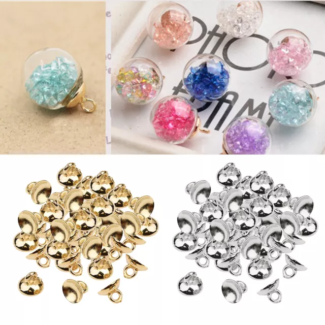 200x Plastic Silver Gold Ball Pendant End   Beads Caps with Loop Findings