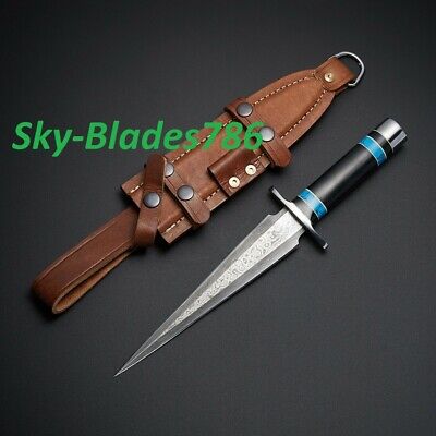 Custom Handmade Hunting Damascus Steel Blade Dagger Knife, Bull Horn Handle