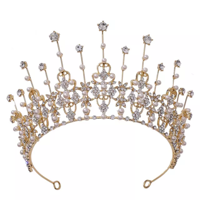 9.2cm Tall Crystal Pearl Tiara Crown Wedding Bridal Queen Pageant Prom 2 Colours