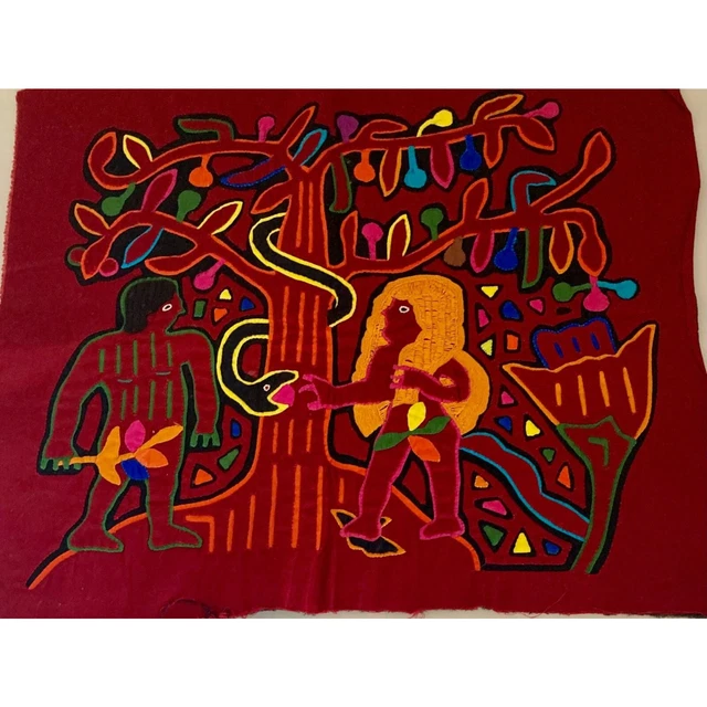 Mola Adam and Eve from Panama 14 x 16 inch San Blas Islands reverse applique