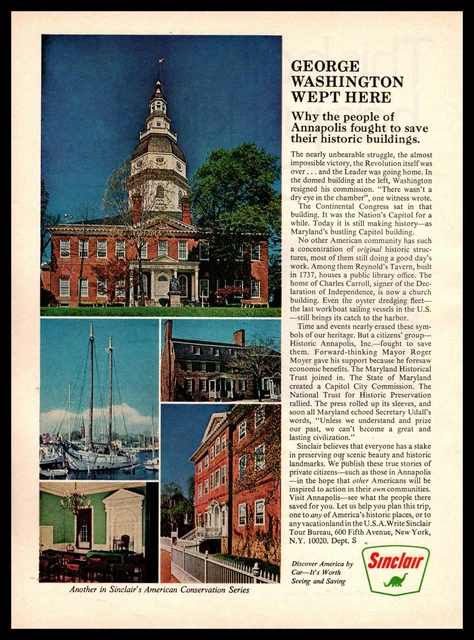 1968 Sinclair OIl Maryland State House Capitol Building Annapolis Print Ad