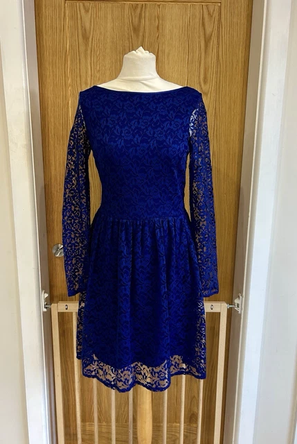 OASIS VIBRANT BLUE Floral Long Sleeve Fit & Flare Dress with Zip Detail  Size: 10 7.04 - PicClick UK