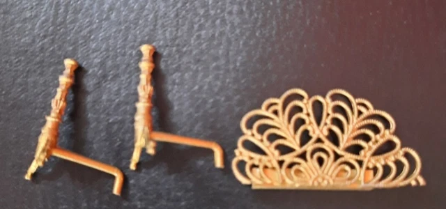 Dollhouse Miniature Plastic Fireplace Fan & Metal Andirons 1:12