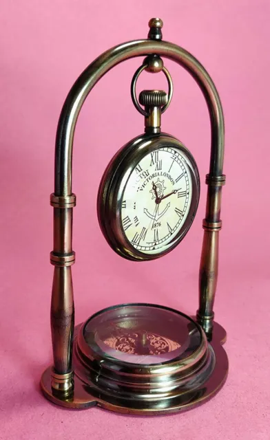 Antik Vintage Uhr Tischuhr Mit Maritim Vintage Messing Kompass Antik 5