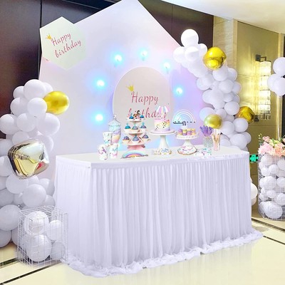 Matrimoni Baby Shower Natale Compleanni HBBMAGIC Gonna da Tavolo LED Gonna da Tavolo in Tulle Bianca Fatta a Mano per Feste 