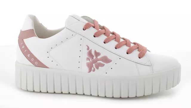 Igi & Co Chaussures pour Femmes Baskets Chaussures à Lacets en Cuir Blanc-Rose