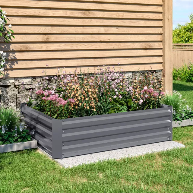 Grey Metal Steel Raised Garden Bed Planter Box Outdoor Flower Trough Bottomless