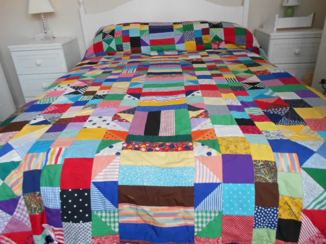 Vintage Style Hand Stitched Multi Coloured Patchwork Quilt Cover Very Unique