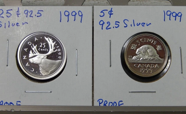1999  4-PROOF-Coins-1-5-10-25 Cent Heavy Cameo-SILVER except 1 cent - Item #1370