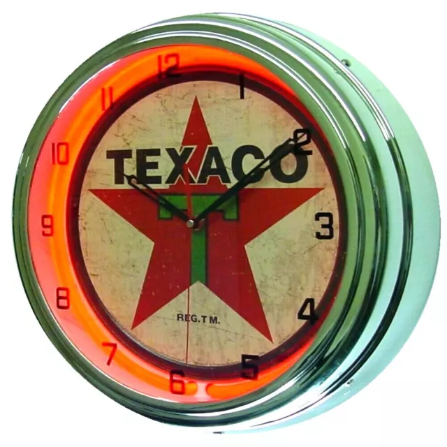 16" TEXACO Distressed 36 Gasoline Motor Oil Gas Station Sign Neon Clock