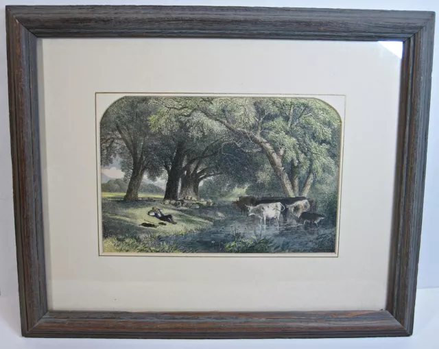 Framed Antique Color Engraving Wood Art Print by Edmund Evans 19th Century