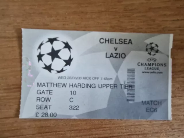 1999/00 Chelsea Vs Lazio Champions League Ticket Very Good Condition