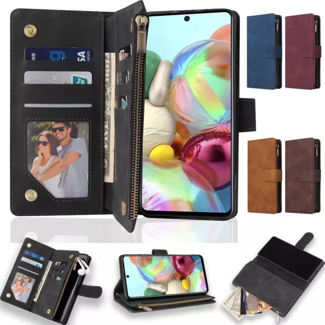 For Samsung Galaxy A12 A22 A52 A71 A21s Zip Wallet Case Leather Flip Phone Cover