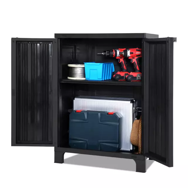 NNEDSZ Outdoor Storage Cabinet Cupboard Lockable Garden Sheds Adjustable Black