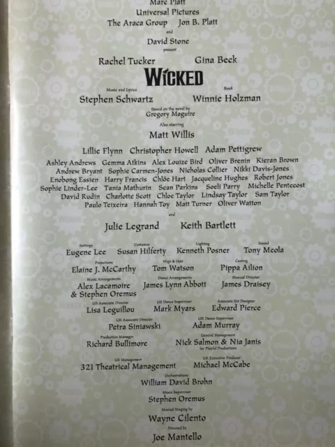Wicked Souvenir Programme The Apollo Victoria Theatre London 2006 2