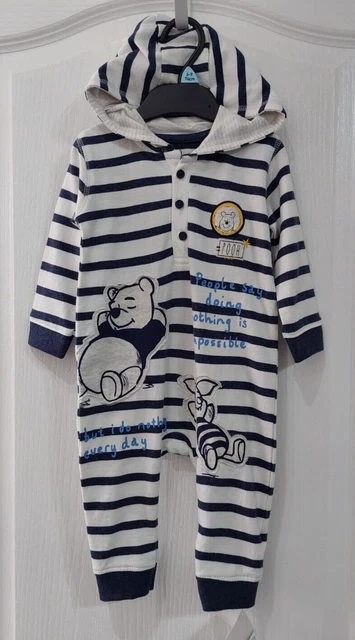 6-9 MONTHS DISNEY Baby Boys WINNIE THE POOH Warm Striped Hooded