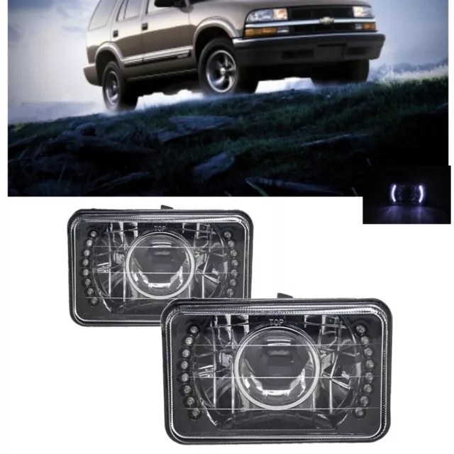 For Chevrolet S10 1995-1997 Blazer  4x6" LED Headlights Halo DRL Hi-Lo Beam