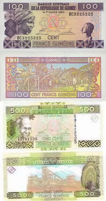 Lote De  2 Billetes De Guinea 100 Y 500 Francos Sc