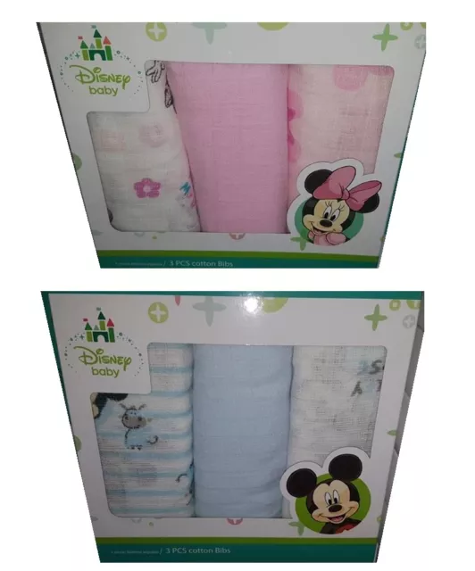 Set 3 Asciugamani Neonato  Disney Quadrati Di Garza Vari Colori  Offerta