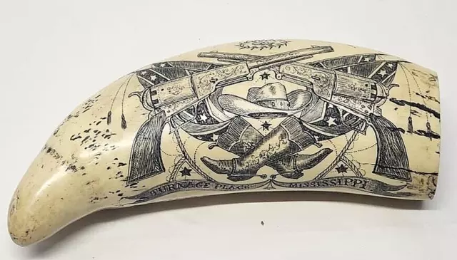 Scrimshaw Replica  Tusk Mississippi Dixie Civil War & Stage Coach