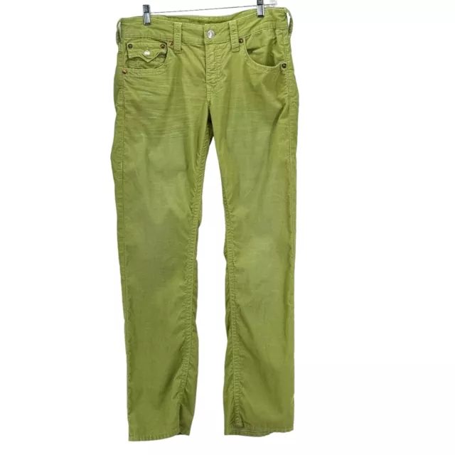 True Religion Lime Green Corduroy Ricky Pants Jeans 32 X 34 Straight Ribbed