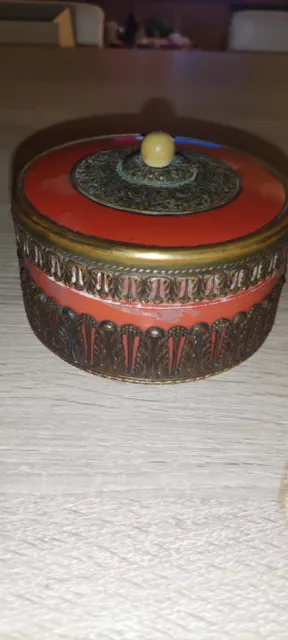 Boîte ancienne en Céramique Corail avec monture en métal Elfinware Allemagne