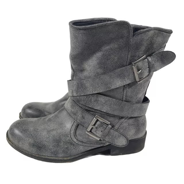 Madden Girl Gray Distressed Buckled Straps Ankle Boots Size 6.5 Cullenn