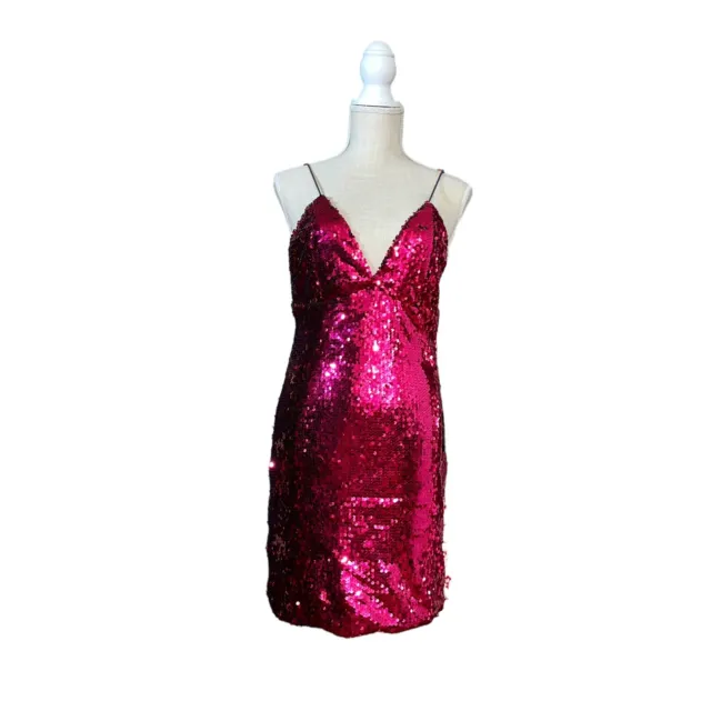 NWT Lulus Light Me Up Magenta All Over Sequin Bodycon Mini Dress Size Large