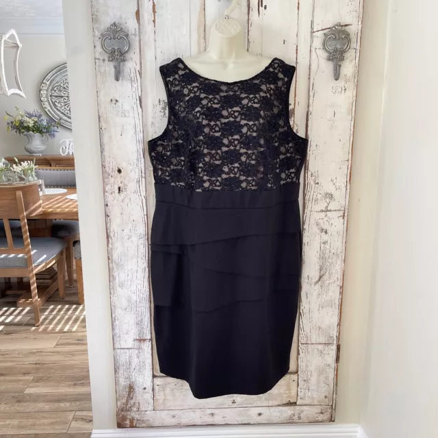 Connected Size 20 W Womans Black Lace Sequin Layered Sheath Cocktail Party Dress