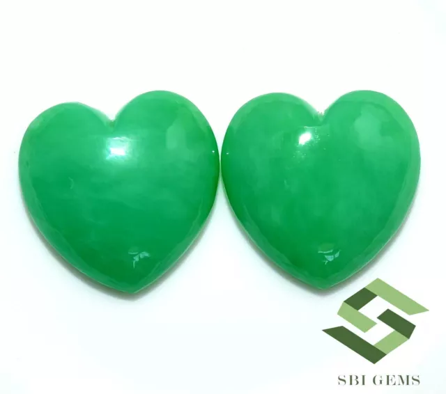 Natural Chrysoprase Heart Shape Cabochon Pair 15x15 mm 17.03 CTS Loose Gemstones