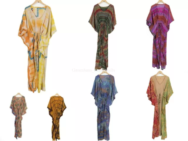 5 PCs Lot Vintage Silk Saree Kaftan Kimono Women's Holiday Silk Caftan Dress