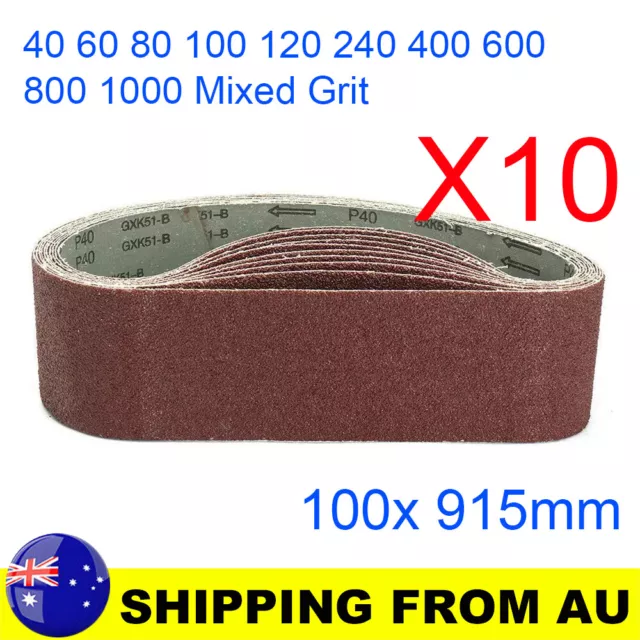 10X Sanding Belt 100x914mm 915 Mixed Grit 40 60 80 100 120 240 400 600 800 1000