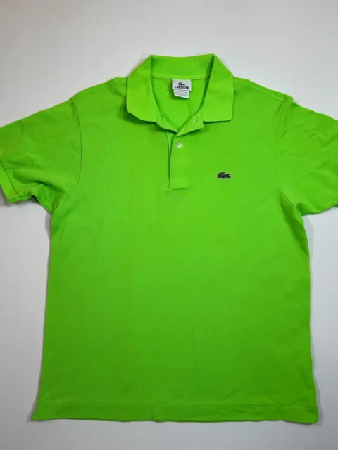 Lacoste Polo Shirt Mens Large Size 5 Neon Green Short Sleeve Casual Croc Logo