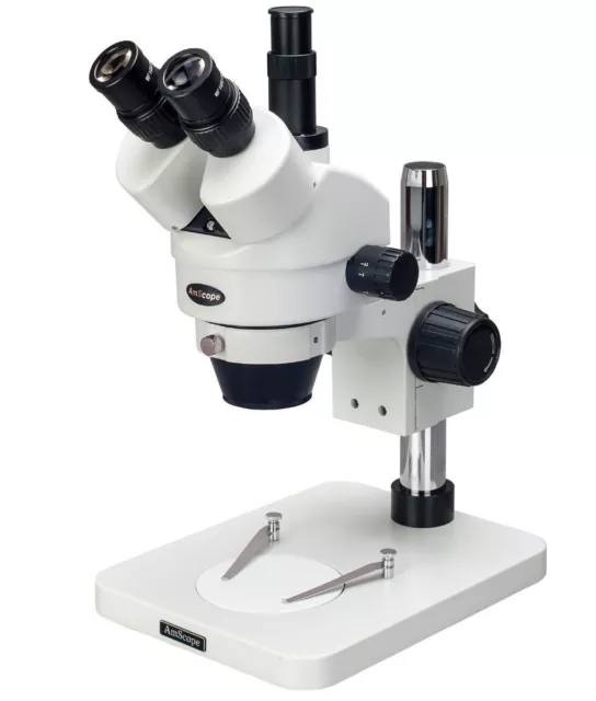 AmScope 3.5X-90X Table Pillar Stand Zoom Trinocular Stereo Microscope