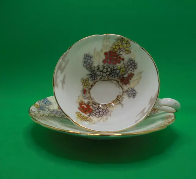 Royal Stafford Teacup & Saucer Red Yellow Blue Flowers Gold Trim RST102