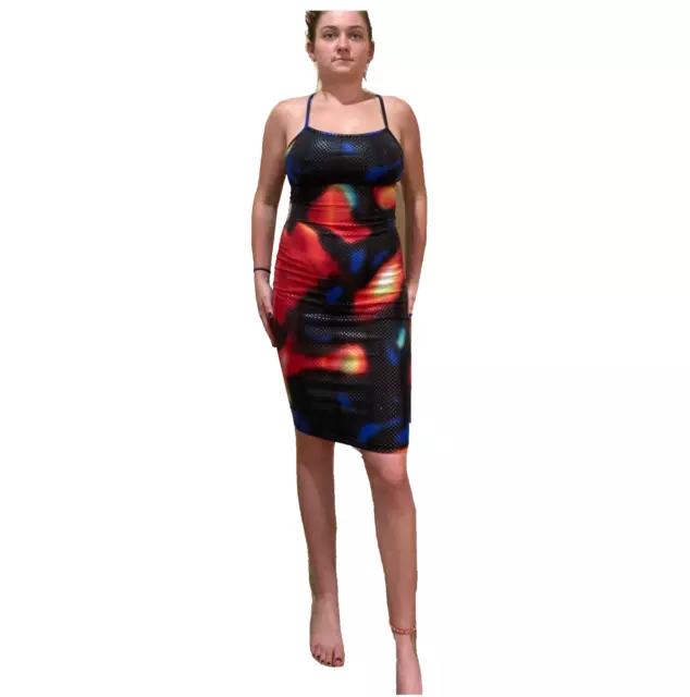 Y2K 90s Magia Dress Body-Con Colorful Strappy Stretch Mini Fitted Party S