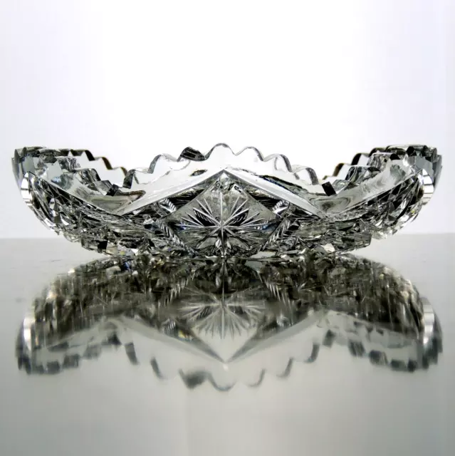 Antique American Brilliant Period Hobstar Deep Cut Crystal 6" Candy Nut Dish