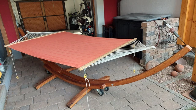 Hängematte mit Holz Gestell 4 Räder Liege Gartenliege 2