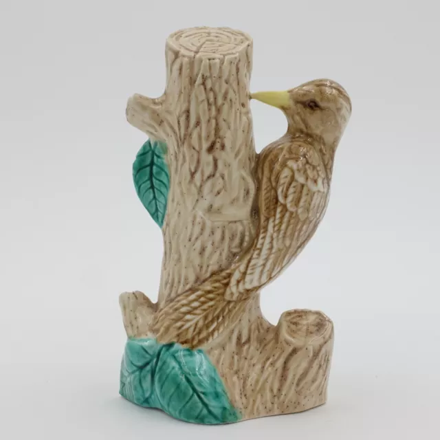 Woodpecker on Tree Stump Figurine Ceramic 6¾ In Tall Hand Painted Vintage As Is