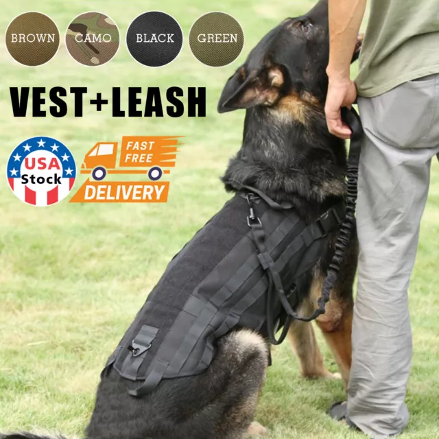 Tactical Dog Hunting Training K9 Police Dogs Vest Harness +Leash US