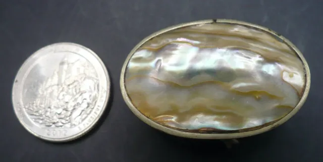 Made in Mexico Vintage Silver Abalone Pill Box Top 1 1/2" X 1"