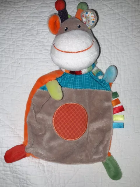 DPB Doudou Simba Girafe Zoé Plat Bleu Orange  Echarpe Rayée etiquette coupée